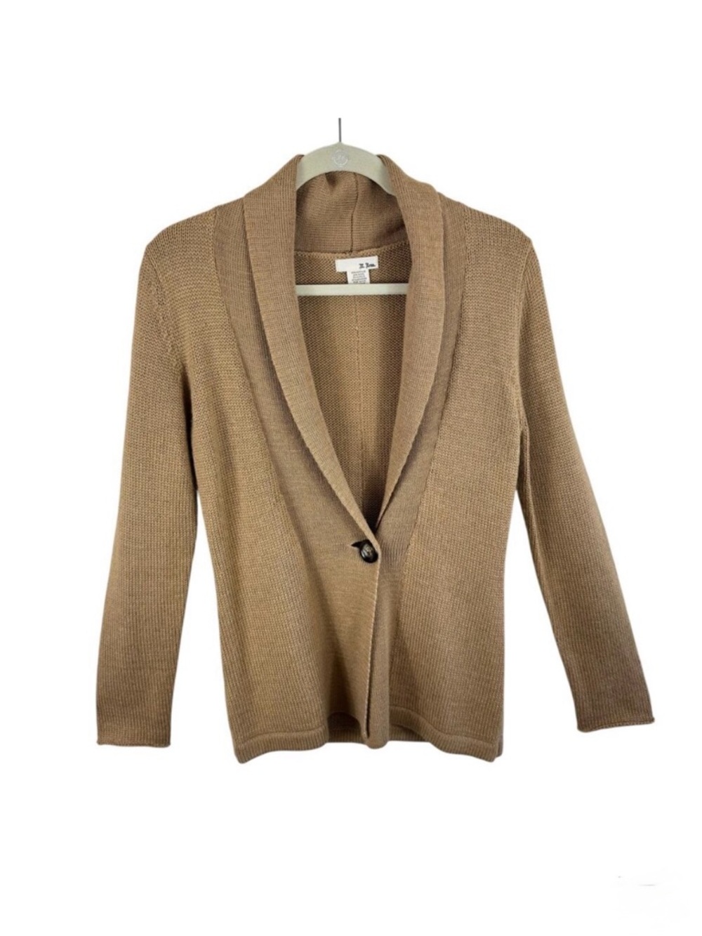 M. Rena Tan Wool Alpaca Blend Shawl Collar Cardigan Sweater‎ Women's Size M